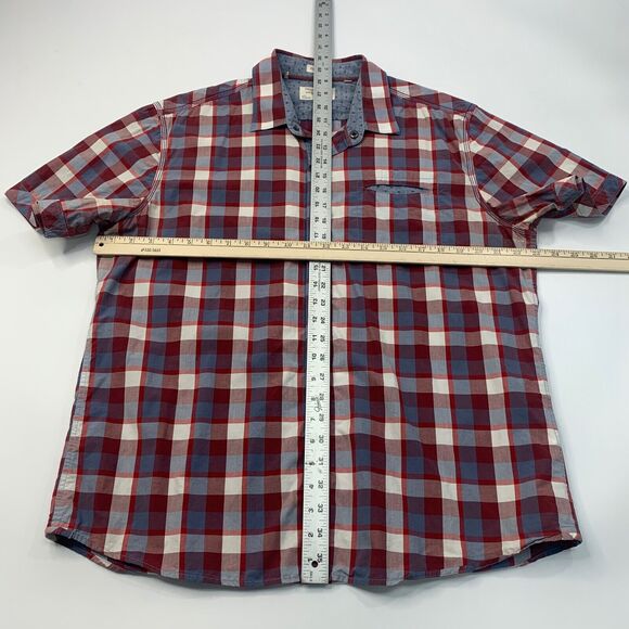 7 Diamonds Shirt Mens XXL 2XL Red Cotton Plaid Short Sleeve Snap Button Western - Picture 5 of 10